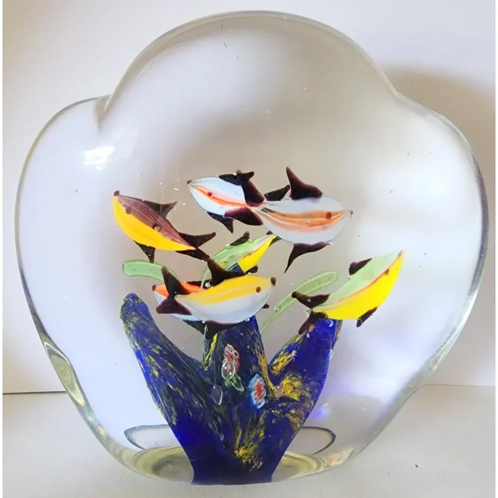 Vintage Blown Art Glass Fish Coral Paperweight Clam Scallop Coral Double Sided